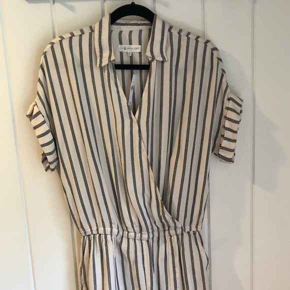 Lou and Grey by Loft Gray and White Striped Romper - Picture 4 of 6